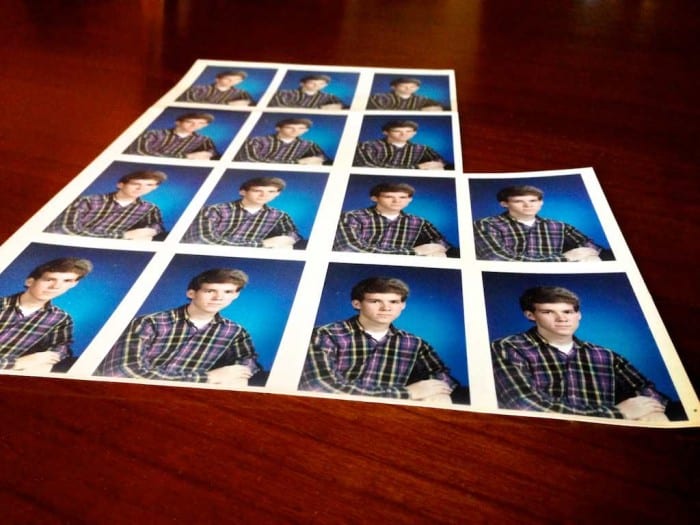 Printed contact sheet of wallet sized school photos