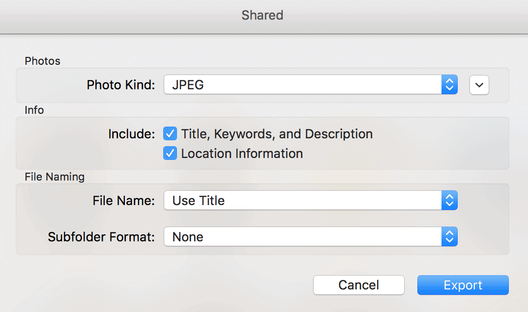 Exporting from Photos with title and descriptions 